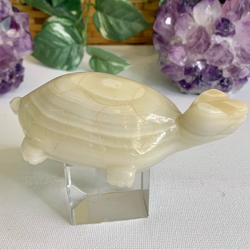 Large Banded Calcite Crystal Turtle Carving Polished Onyx Tortoise Figurine 4.5” - Picture 6 of 16